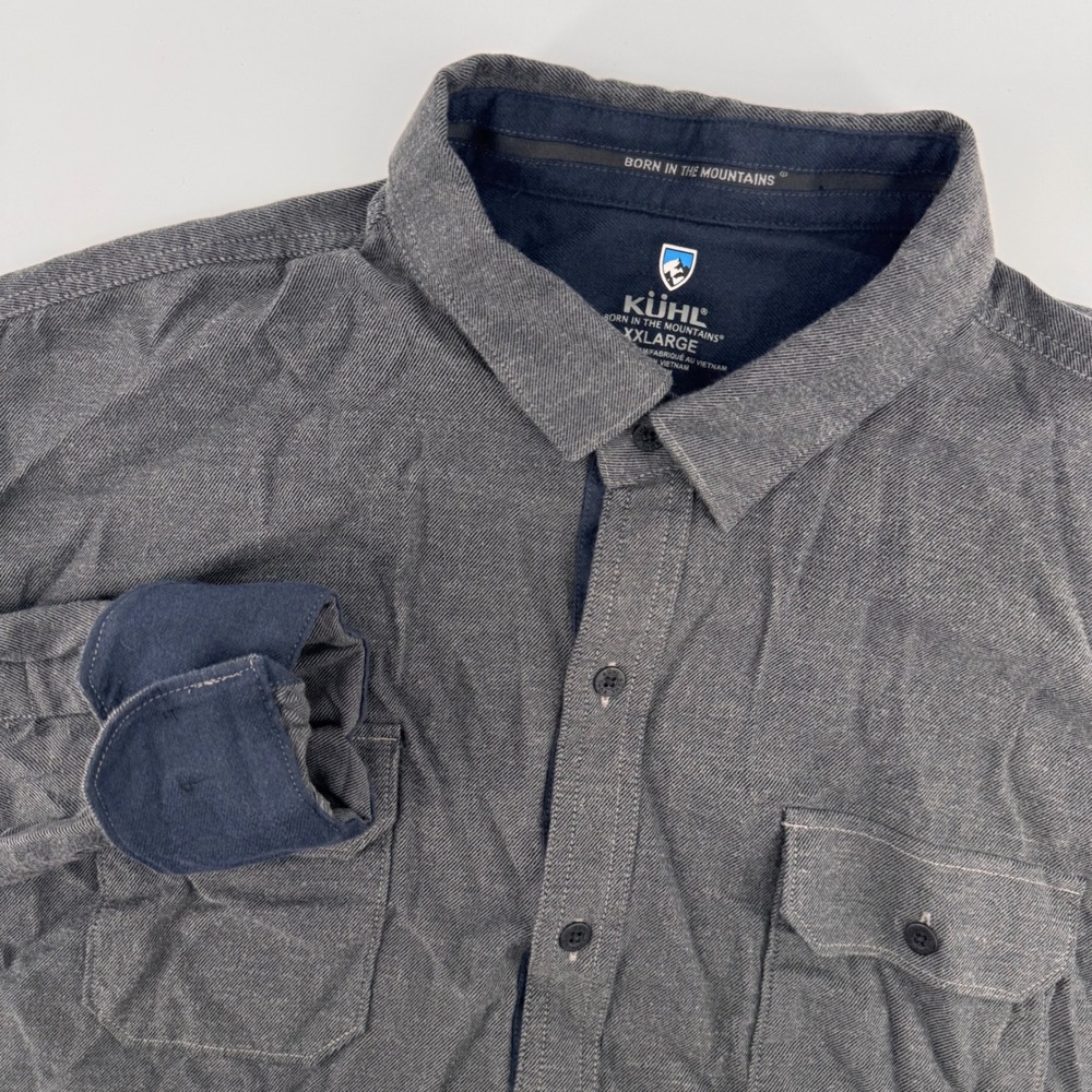 Kuhl Button Down Shirt‎ Mens XXL Charcoal Grey Cotton Tencel Long Sleeve Twill